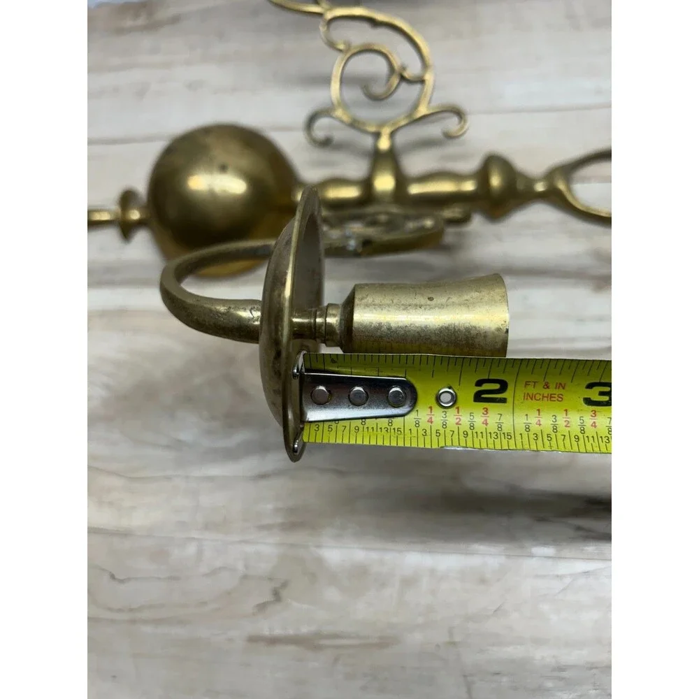 Vtg Solid Brass Double Arm Wall Sconse Candle Holder Dutch Colonial Style